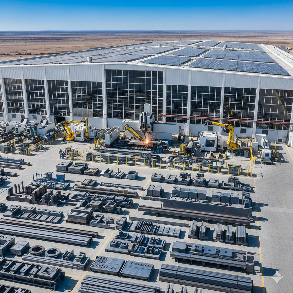 Planta metal-mecánica en México con estructuras de acero y paneles solares industriales para reducción de costos energéticos